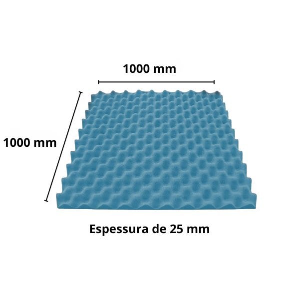 Espuma PU Sinus Caixa de Ovo 1000 x 1000 x 25 mm Densidade 23kg/m³ para Redução de Eco e Reverberação