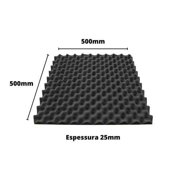 Espuma PU Sinus Caixa de Ovo 500 x 500 x 25 mm Densidade 23kg/m³ para Home Studio e Podcast