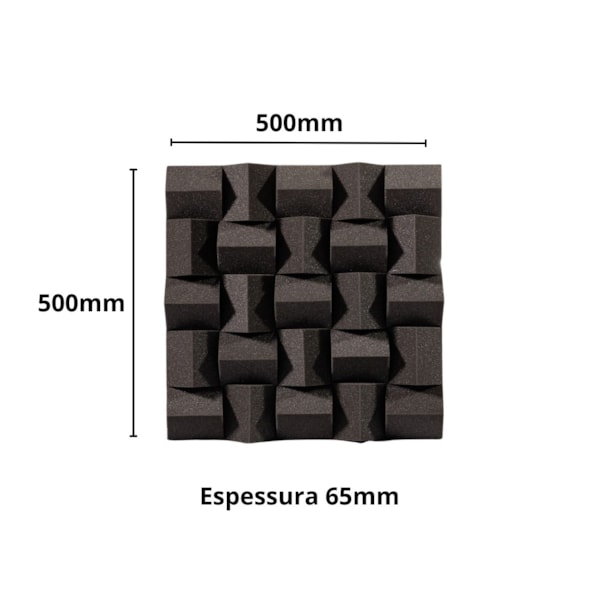 Kit 10 Espumas Acusticas Difusor Space PU 500 x 500 x 65 mm 23kg/m3 + 1 Cola de Contato Quimional 400g para Home Studio e Setup Gamer