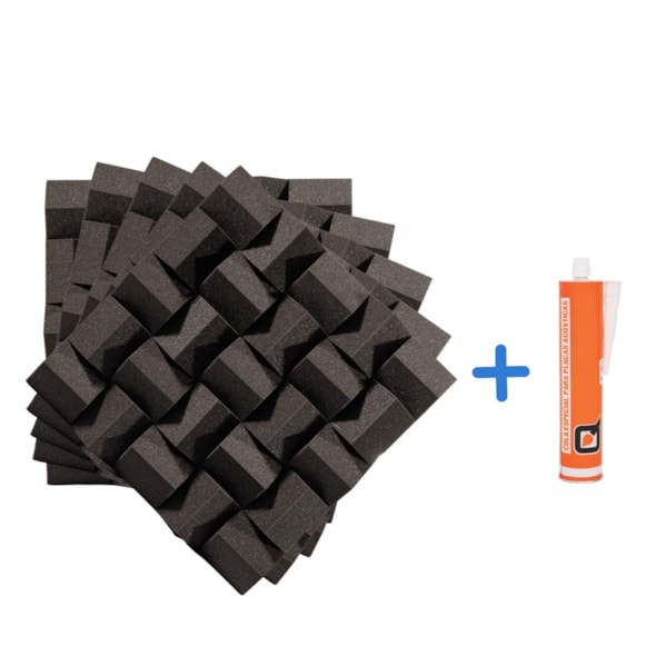 Kit 10 Espumas Acusticas - Difusor Space PU - 500 x 500 x 65 mm 23kg/m3 - Natural + 1 Cola de Contato Quimional 400g Kit 10 Espumas Acusticas - Difusor Space PU - 500 x 500 x 65 mm 23kg/m3 - Natural + 1 Cola de Contato Quimional 400g