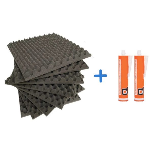 Kit 10 Espumas Acústicas PU Sinus Caixa de Ovo - 1000 x 1000 x 25 mm 23kg/m³ - Natural + 2 Colas de Contato Quimional 400g Kit 10 Espumas Acústicas PU Sinus Caixa de Ovo - 1000 x 1000 x 25 mm 23kg/m³ - Natural + 2 Colas de Contato Quimional 400g