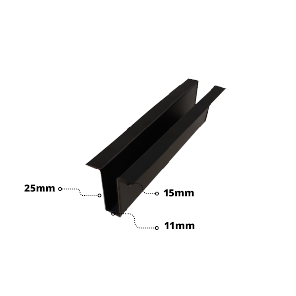 KIT 15 UN - Perfil Cartola 3000 mm - 15 x 25 x 11 x 25 x 15 - Preto