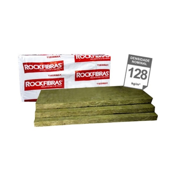 Kit 4 Placas Lã de Rocha 1200 x 600 x 51 mm Densidade 128 kg/m³ Alta Densidade para Estúdios e Drywall