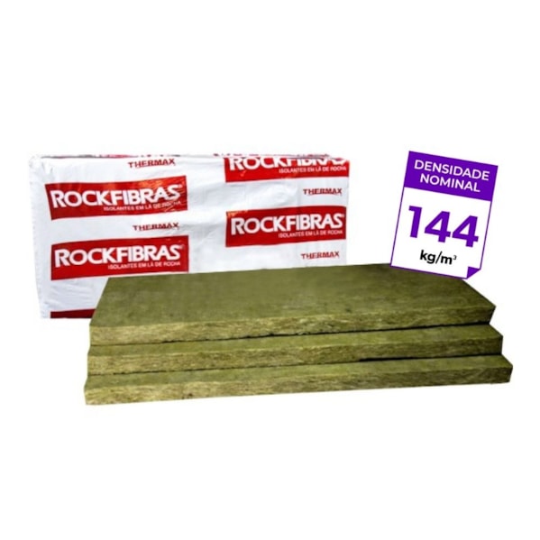 Kit 4 Placas Lã de Rocha 1200 x 600 x 51 mm Densidade 144 kg/m³ Alta Densidade para Estúdios e Drywall