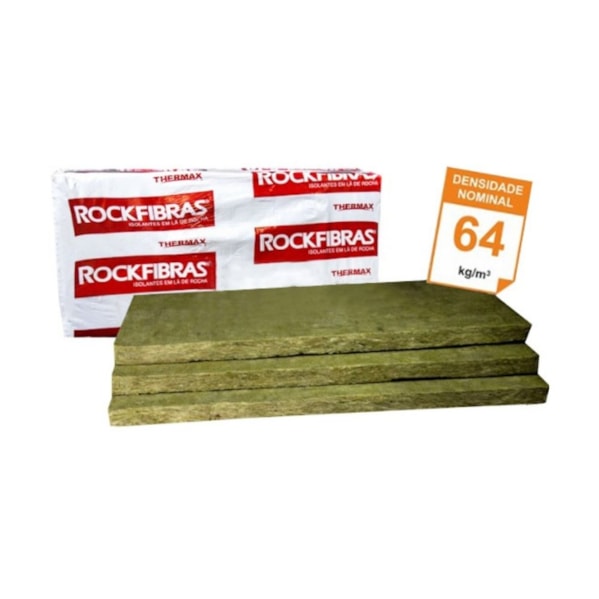 Kit 6 Placas Lã de Rocha 1200 x 600 x 51 mm Densidade 64 kg/m³ para Drywall e Tratamento Acústico