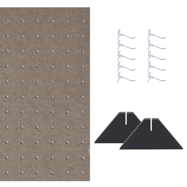 Kit Chapa Perfurada Eucatex 120x61 cm + 2 Suportes Preto + 10 Ganchos 5 cm - Natural Kit Chapa Perfurada Eucatex 120x61 cm + 2 Suportes Preto + 10 Ganchos 5 cm - Natural
