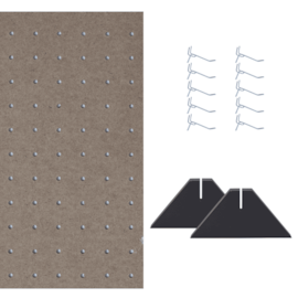 Kit Chapa Perfurada Eucatex 122x61 cm + 2 Suportes Preto + 10 Ganchos 5 cm - Natural