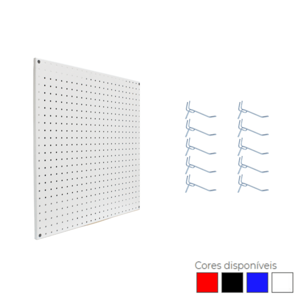 Kit Quadro Organizador Metálico 575 x 575 x 15 mm + 10 Ganchos de 5 cm