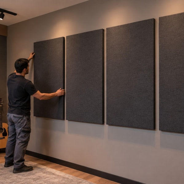 Painel Acústico Cor Bege 1200 x 600 x 30 mm Tecido Polipropileno C/ Gancho Sem Requadro