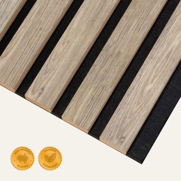 Painel Ripado c/ Base Lã de PET  2700 x 320 x 21mm Cor Castanho Claro