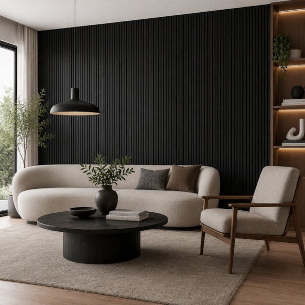 Painel Ripado c/ Base Lã de PET  2700 x 320 x 21mm Cor Preto