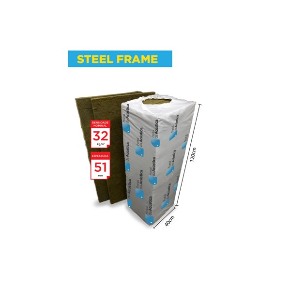 Placa Lã de Rocha Steel Frame 1200 x 400 x 51mm - 32kg/m³ - 8 Unidades